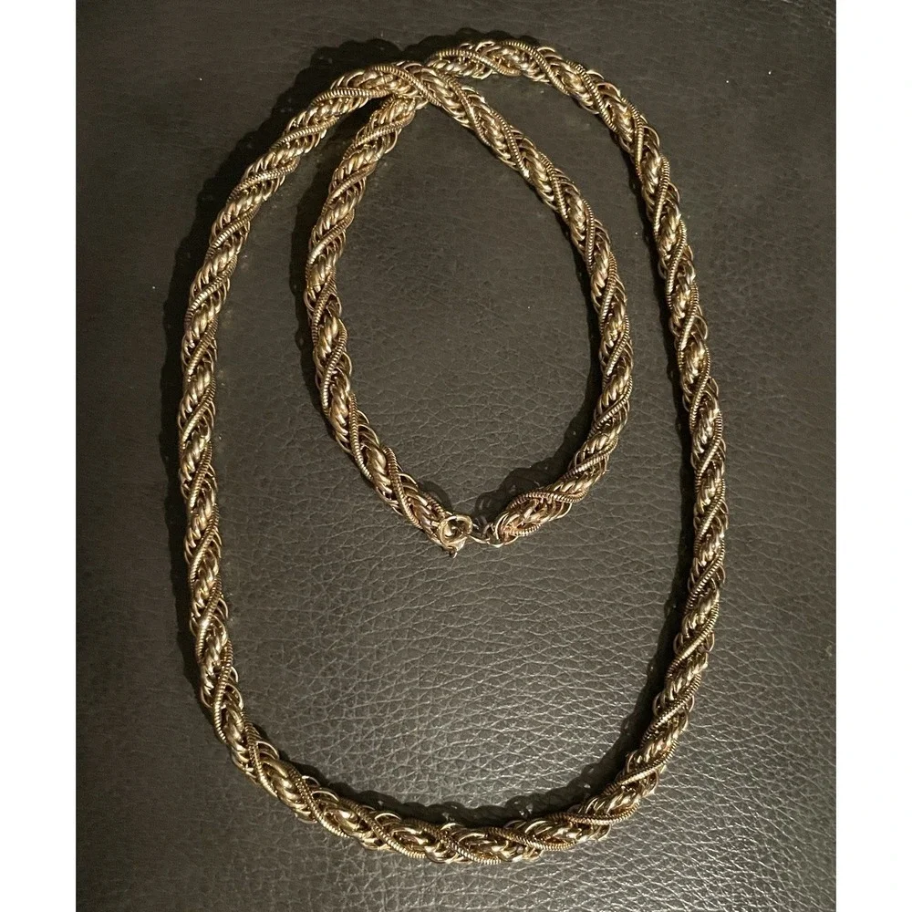 Vintage Twisted Chain Necklace Chunky Gold Tone 29" Long Retro Jewelry - Picture 2 of 9